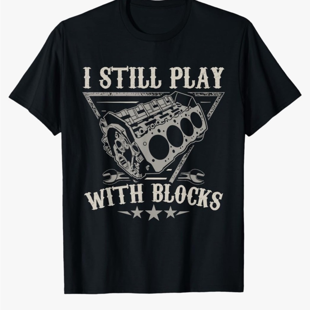 BOGO‼️Black Graphic T-Shirt with Engine Design Fathers Day Car Mechanic  M #523